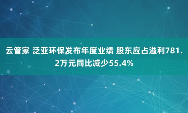 云管家 泛亚环保发布年度业绩 股东应占溢利781.2万元同比减少55.4%